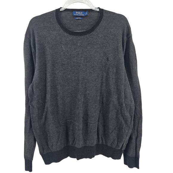 Polo Ralph Lauren Gray Pima Cotton Crew Sweater Size LG Pullover Dad Grandpa - Picture 1 of 7